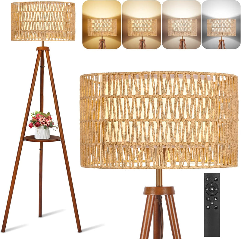 Solid Wooden Tripod Floor Lamp Bulb Included Standing
