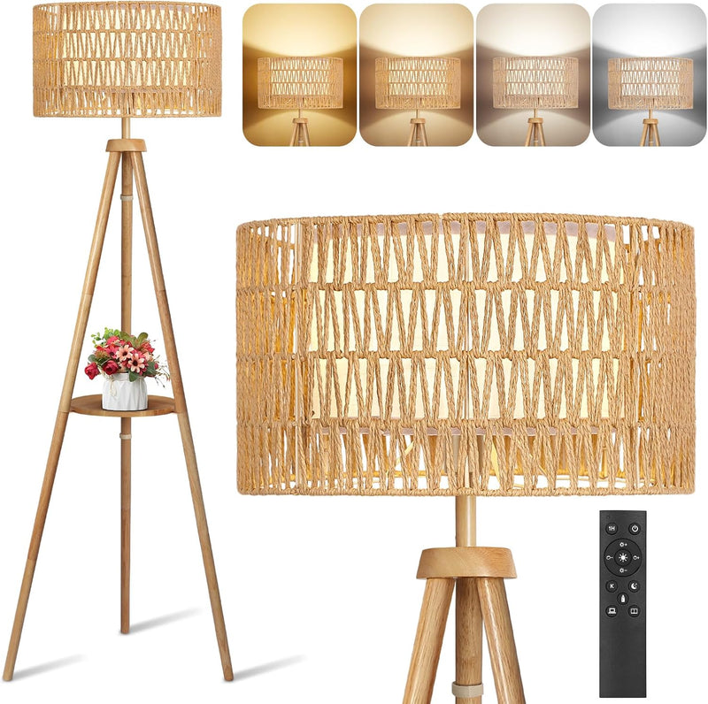 Solid Wooden Tripod Floor Lamp Bulb Included Standing