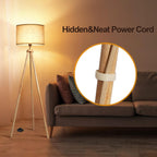 Solid Wooden Tripod Floor Lamp Touch Control Standing