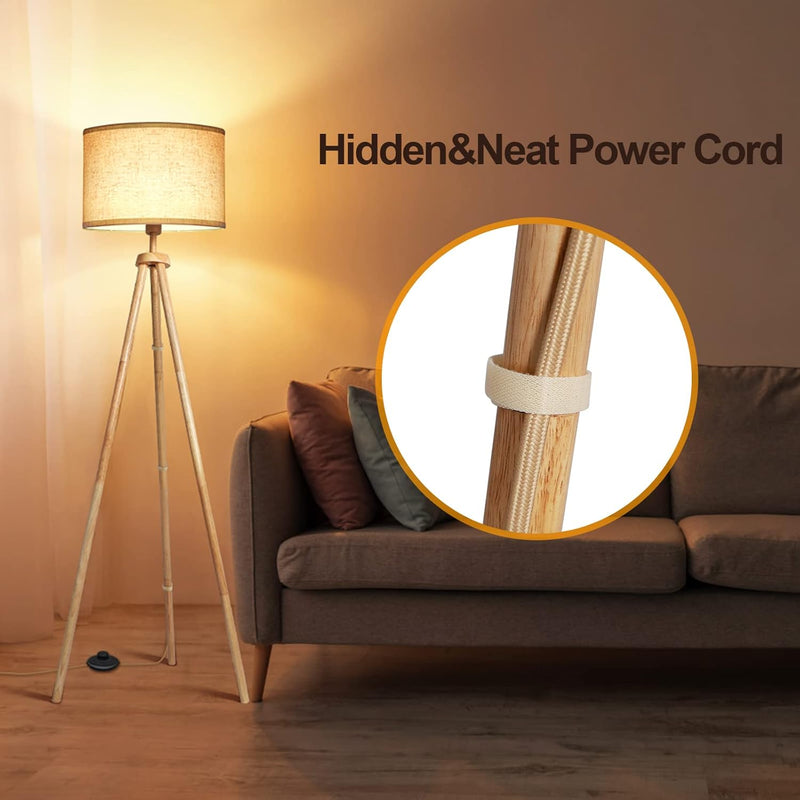 Solid Wooden Tripod Floor Lamp Touch Control Standing
