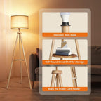 Solid Wooden Tripod Floor Lamp Touch Control Standing