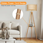 Solid Wooden Tripod Floor Lamp Touch Control Standing