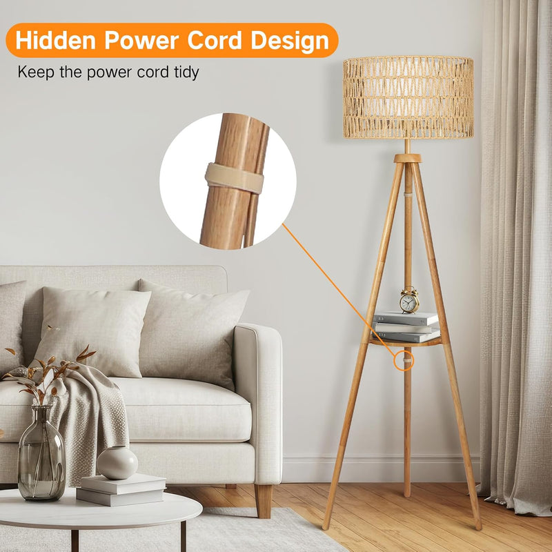 Solid Wooden Tripod Floor Lamp Touch Control Standing