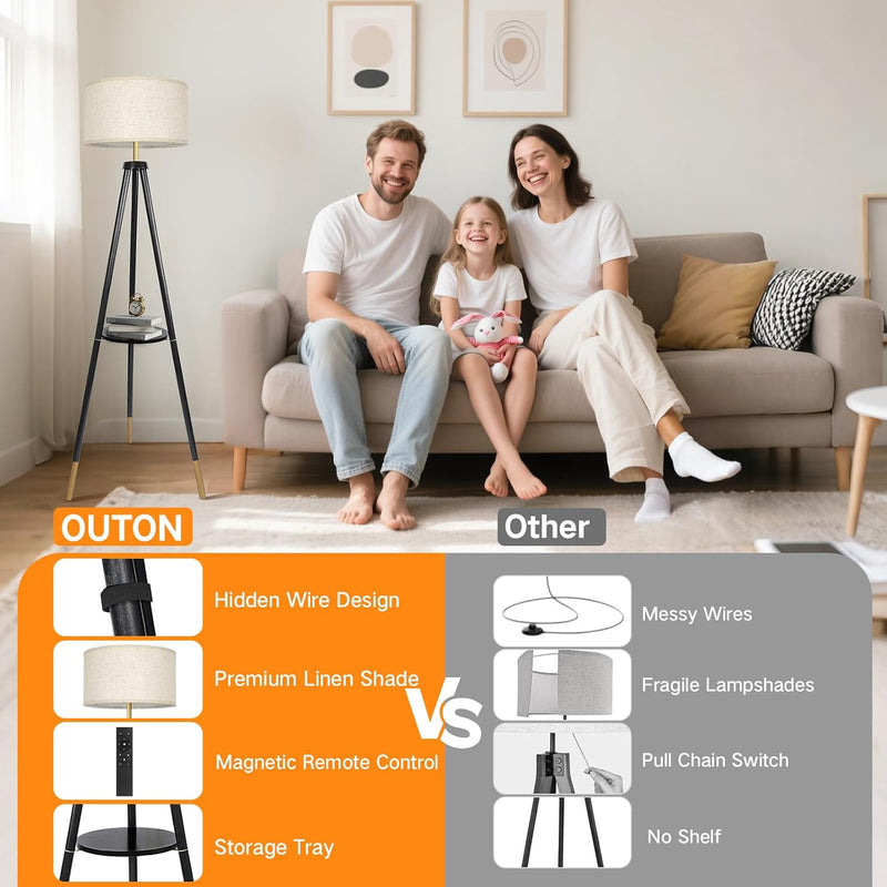 Solid Wooden Tripod Floor Lamp Touch Control Standing