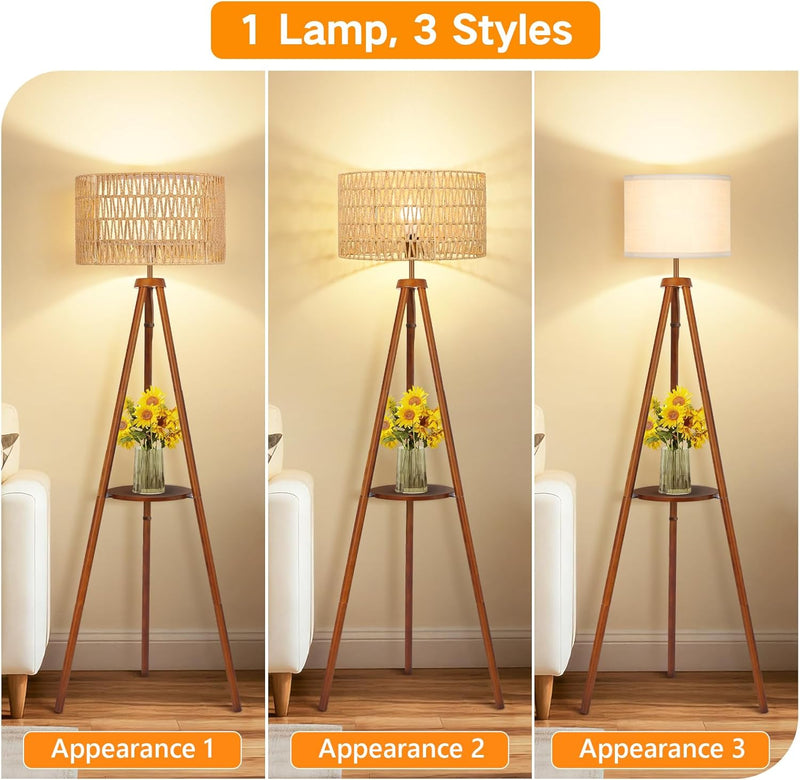 Solid Wooden Tripod Floor Lamp Touch Control Standing