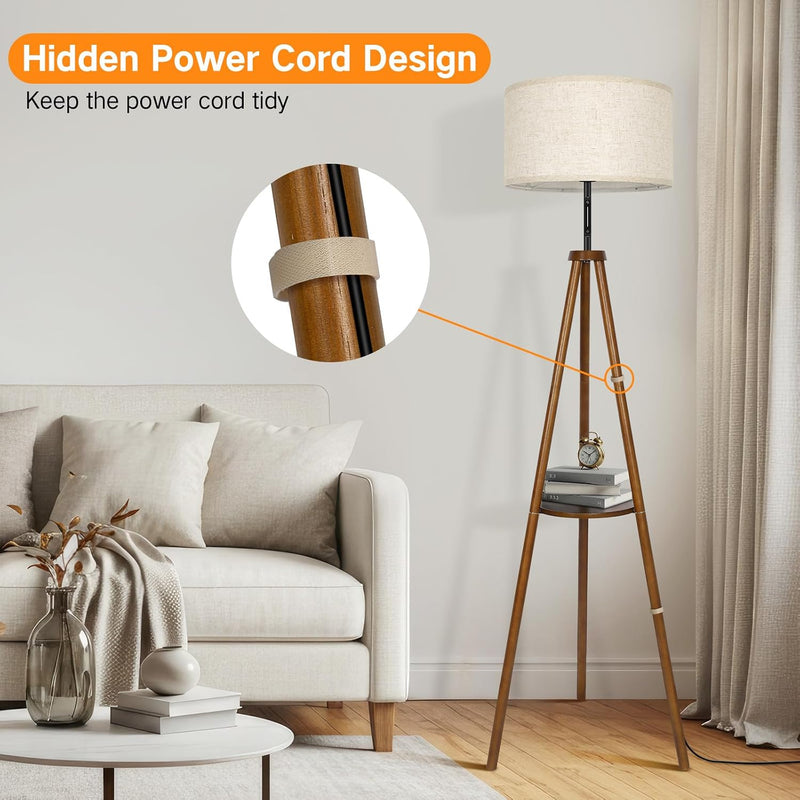 Solid Wooden Tripod Floor Lamp Touch Control Standing