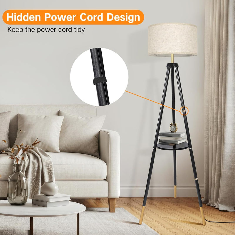 Solid Wooden Tripod Floor Lamp Touch Control Standing