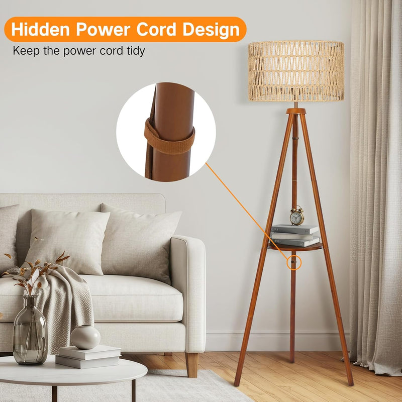 Solid Wooden Tripod Floor Lamp Touch Control Standing