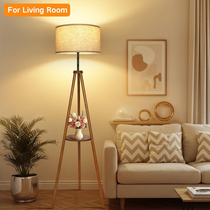 Solid Wooden Tripod Floor Lamp Touch Control Standing