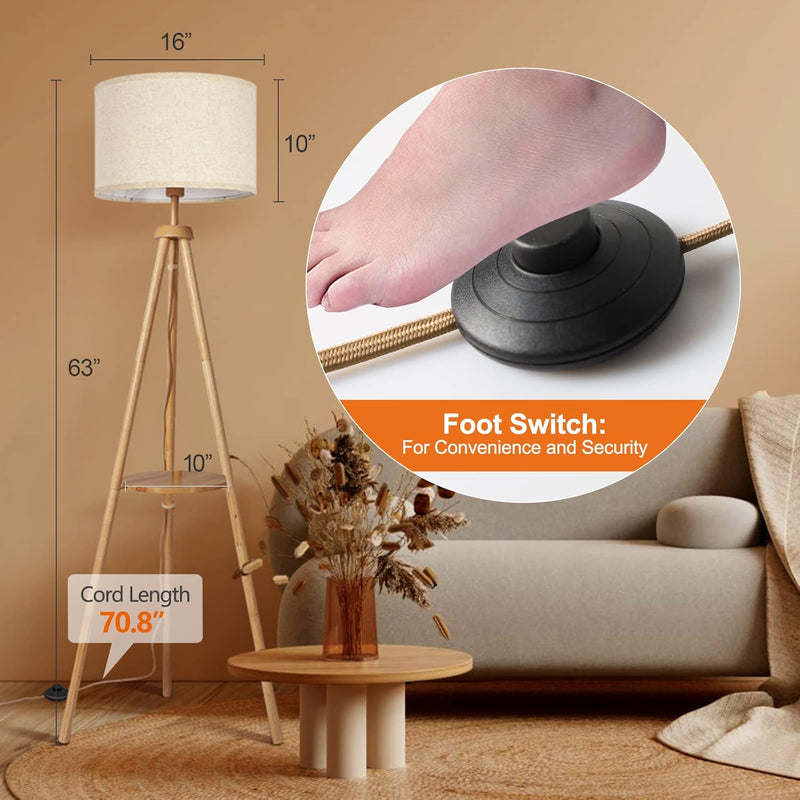 Solid Wooden Tripod Floor Lamp Touch Control Standing
