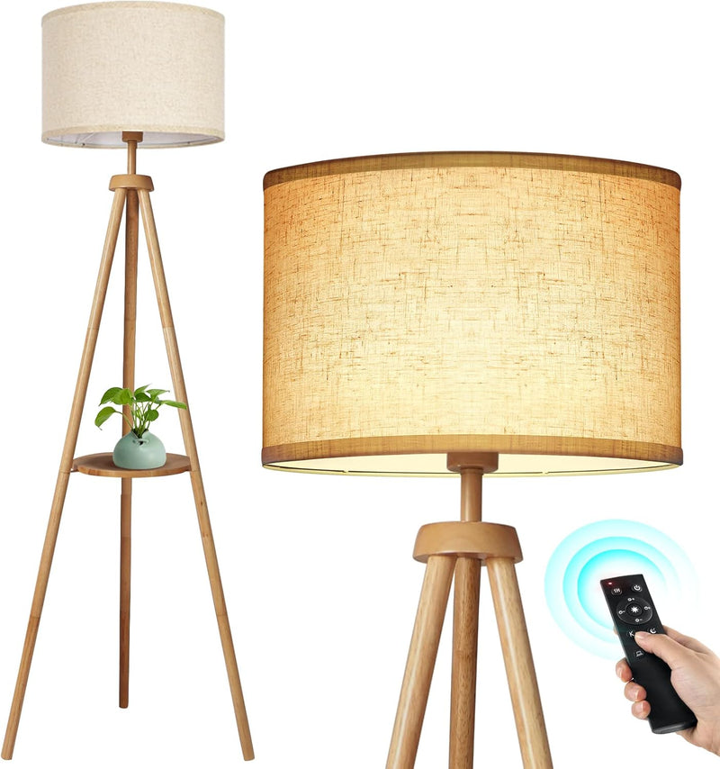 Solid Wooden Tripod Floor Lamp Touch Control Standing