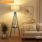 Solid Wooden Tripod Floor Lamp Touch Control Standing