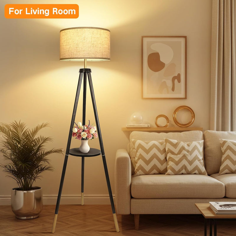 Solid Wooden Tripod Floor Lamp Touch Control Standing