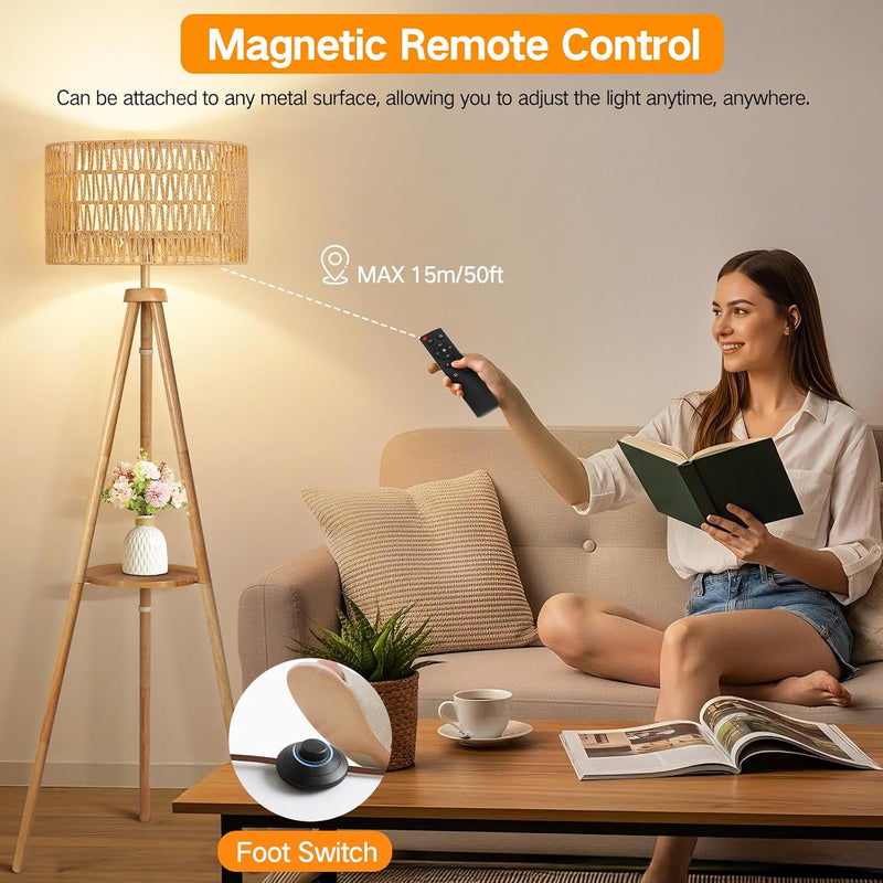 Solid Wooden Tripod Floor Lamp Touch Control Standing