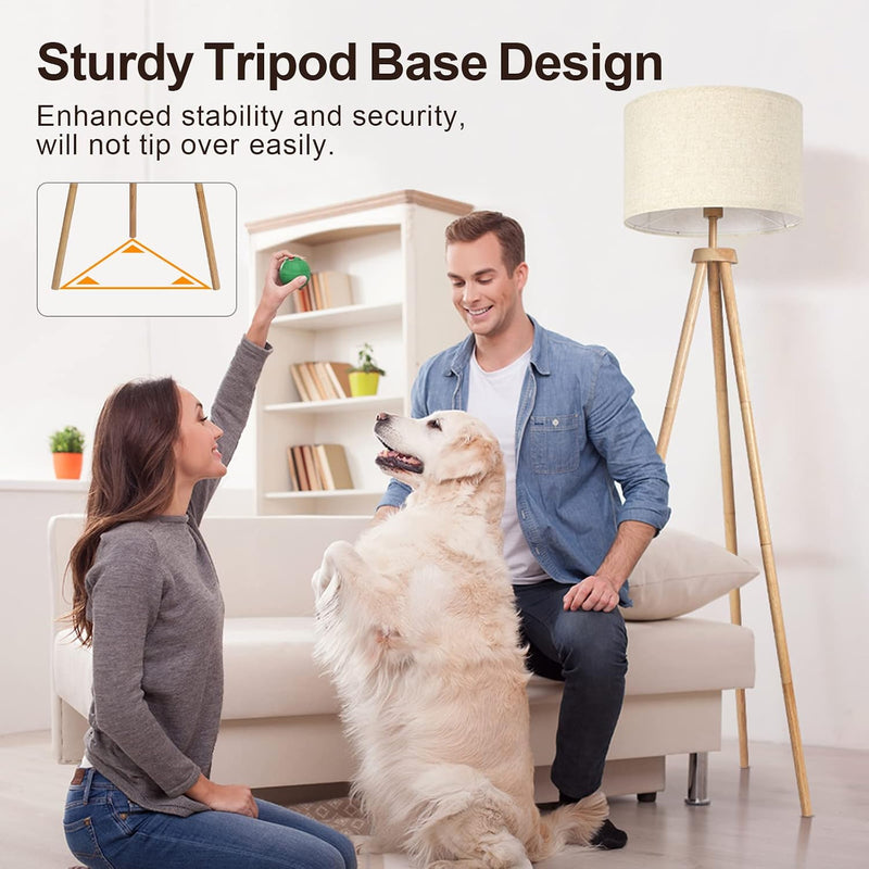 Solid Wooden Tripod Floor Lamp Touch Control Standing