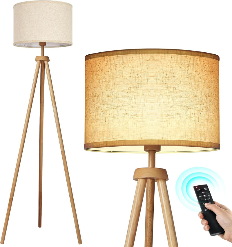 Solid Wooden Tripod Floor Lamp Touch Control Standing