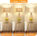 Solid Wooden Tripod Floor Lamp Touch Control Standing