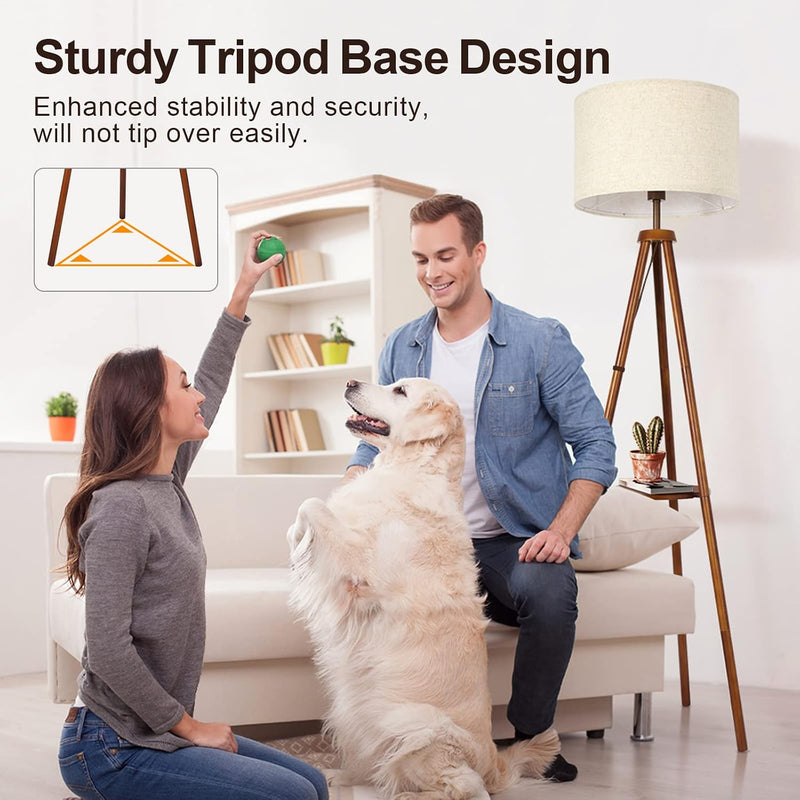 Solid Wooden Tripod Floor Lamp Touch Control Standing
