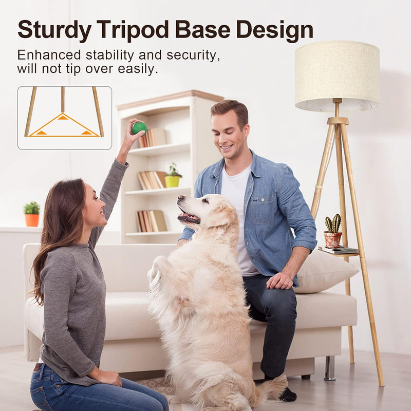 Solid Wooden Tripod Floor Lamp Touch Control Standing