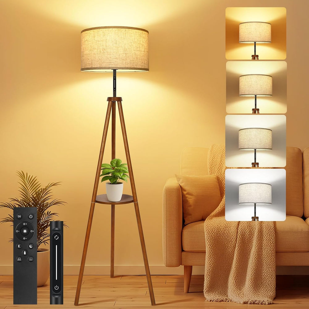 Solid Wooden Tripod Floor Lamp Touch Control Standing