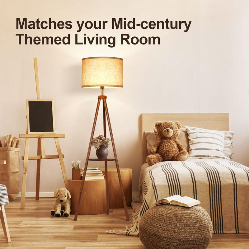 Solid Wooden Tripod Floor Lamp Touch Control Standing