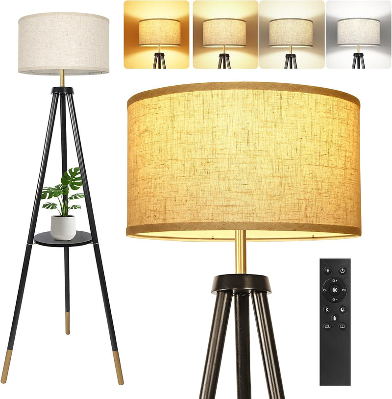 Solid Wooden Tripod Floor Lamp Touch Control Standing