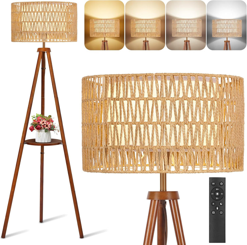 Solid Wooden Tripod Floor Lamp Touch Control Standing
