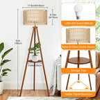 Solid Wooden Tripod Floor Lamp Touch Control Standing