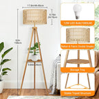 Solid Wooden Tripod Floor Lamp Touch Control Standing