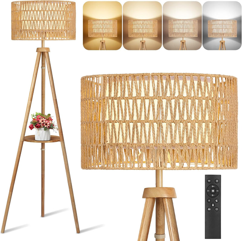 Solid Wooden Tripod Floor Lamp Touch Control Standing
