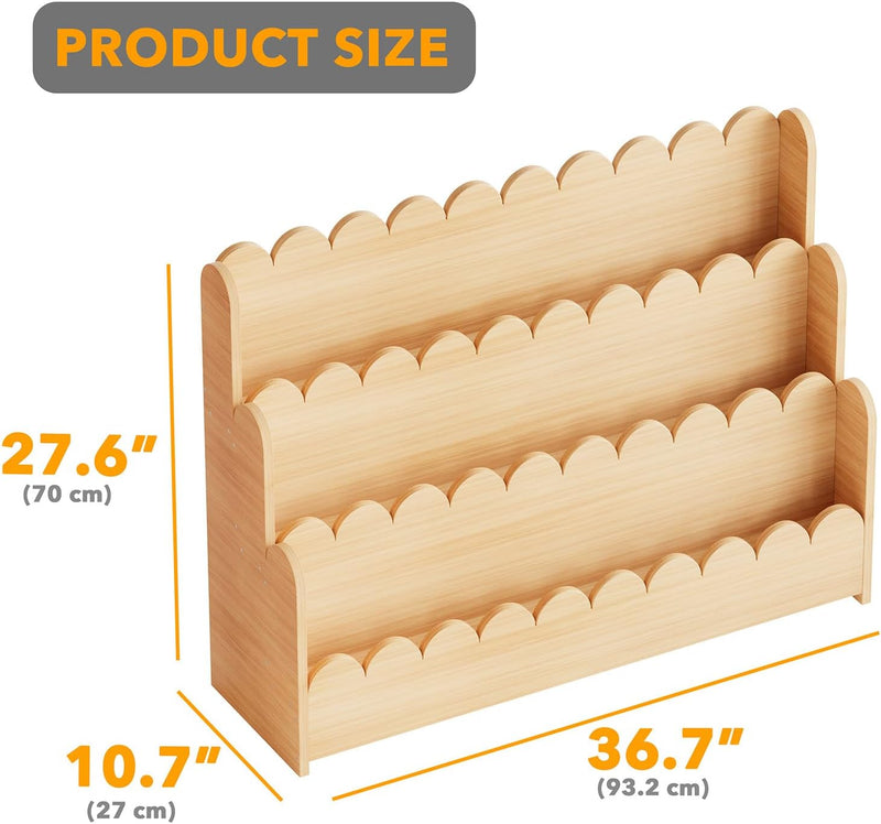 3-Tier Scalloped Bookshelf Montessori Bookcase for Toddlers
