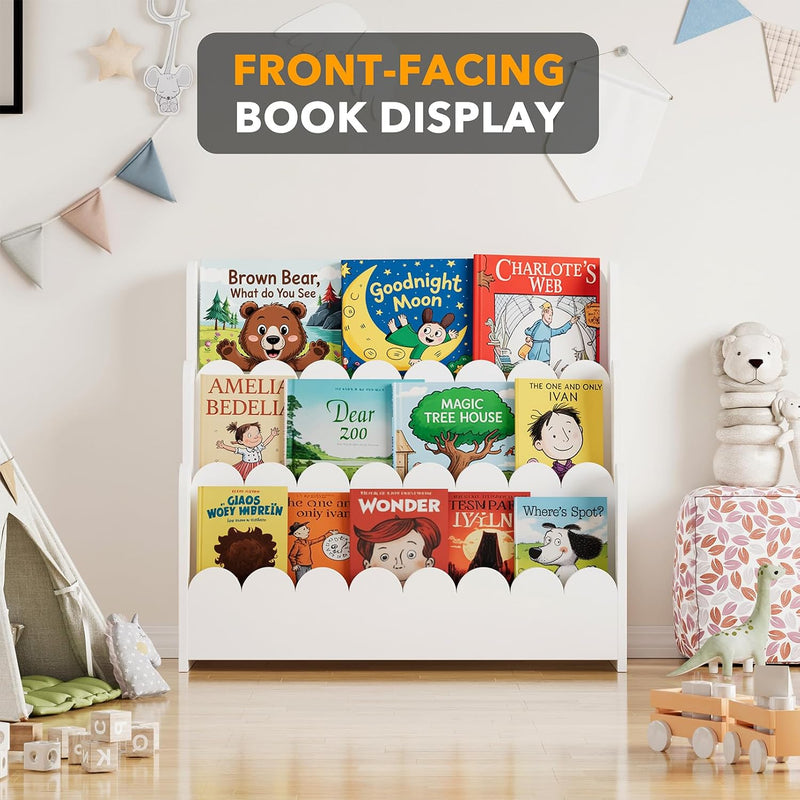 3-Tier Scalloped Bookshelf Montessori Bookcase for Toddlers