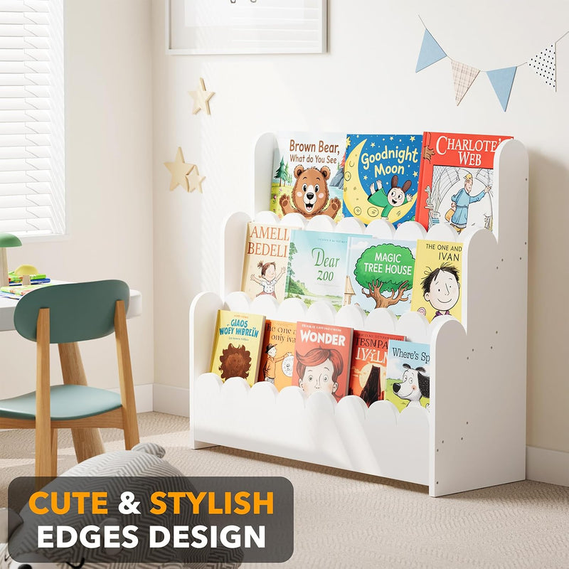 3-Tier Scalloped Bookshelf Montessori Bookcase for Toddlers