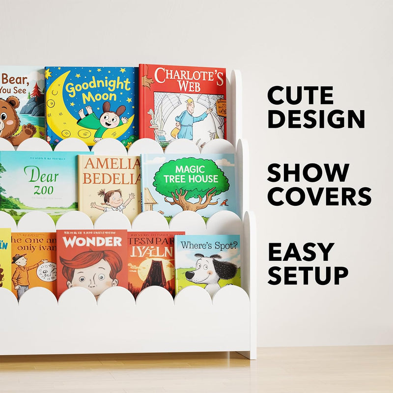 3-Tier Scalloped Bookshelf Montessori Bookcase for Toddlers