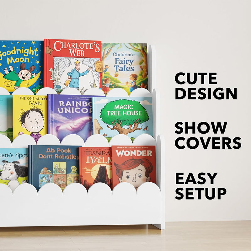 3-Tier Scalloped Bookshelf Montessori Bookcase for Toddlers