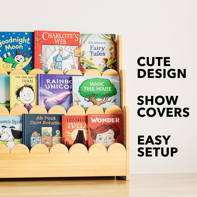 3-Tier Scalloped Bookshelf Montessori Bookcase for Toddlers