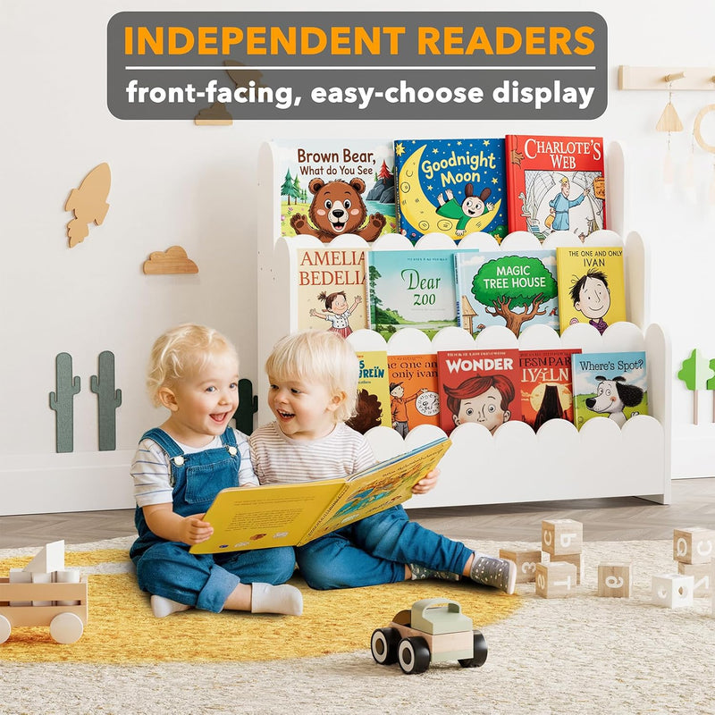 3-Tier Scalloped Bookshelf Montessori Bookcase for Toddlers