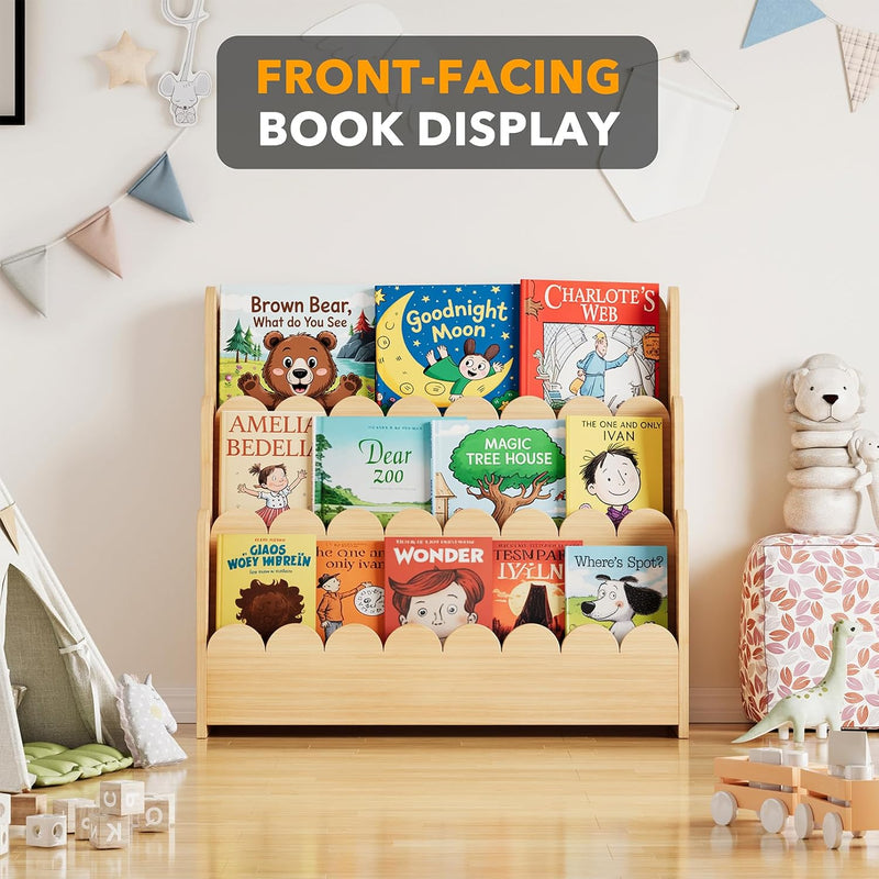 3-Tier Scalloped Bookshelf Montessori Bookcase for Toddlers