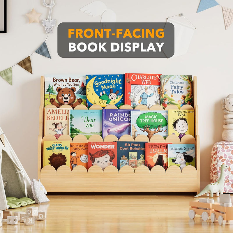 3-Tier Scalloped Bookshelf Montessori Bookcase for Toddlers