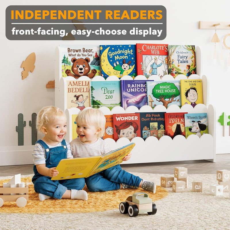3-Tier Scalloped Bookshelf Montessori Bookcase for Toddlers