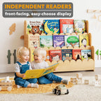 3-Tier Scalloped Bookshelf Montessori Bookcase for Toddlers