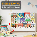 3-Tier Scalloped Bookshelf Montessori Bookcase for Toddlers
