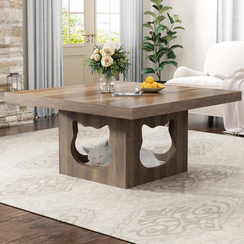 Square Coffee Table Rustic Wood for Living Room