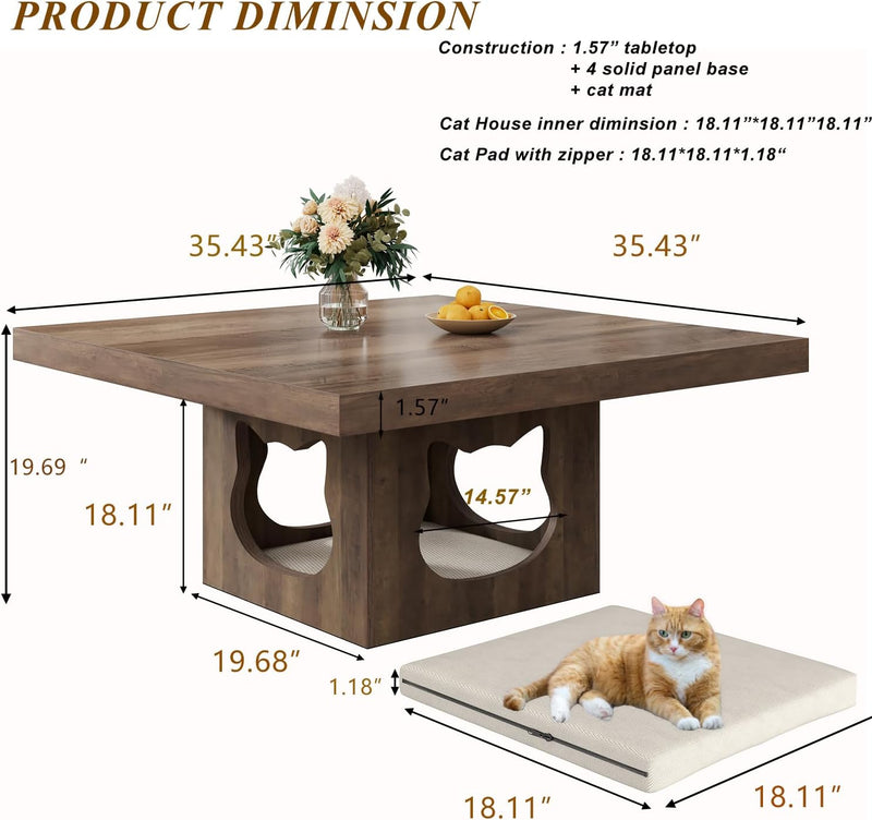 Square Coffee Table Rustic Wood for Living Room