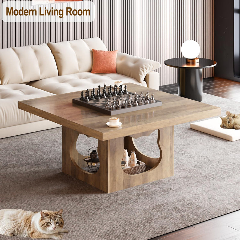 Square Coffee Table Rustic Wood for Living Room