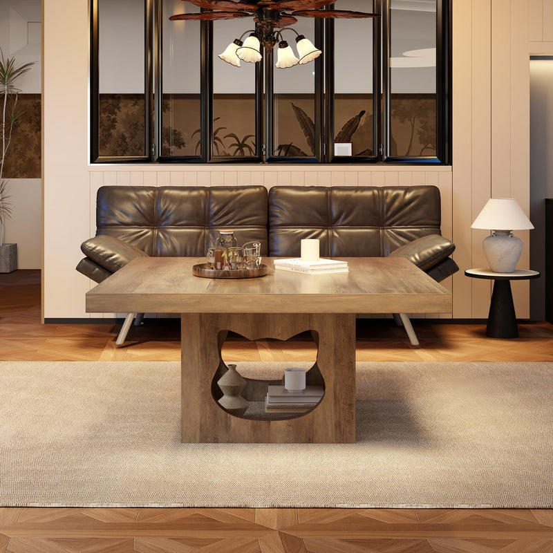 Square Coffee Table Rustic Wood for Living Room