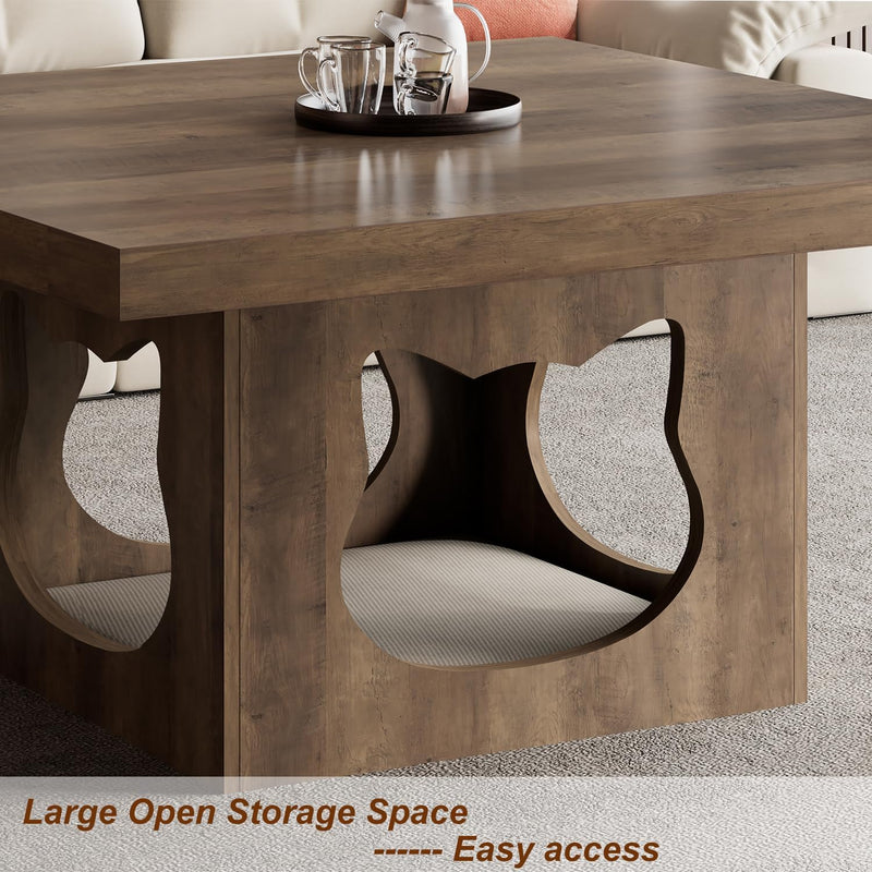 Square Coffee Table with Storage Wood for Living