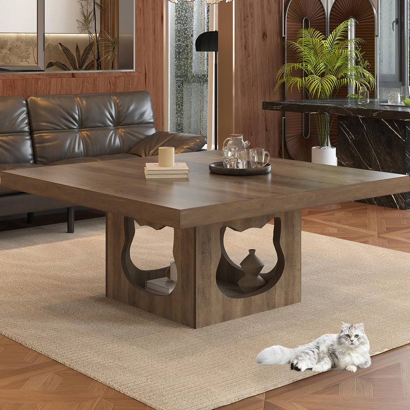 Square Coffee Table with Storage Wood for Living