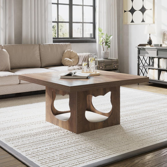Square Coffee Table with Storage Wood for Living