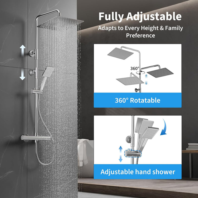 Square Rainfall Shower System Thermostatic Bar Mixer